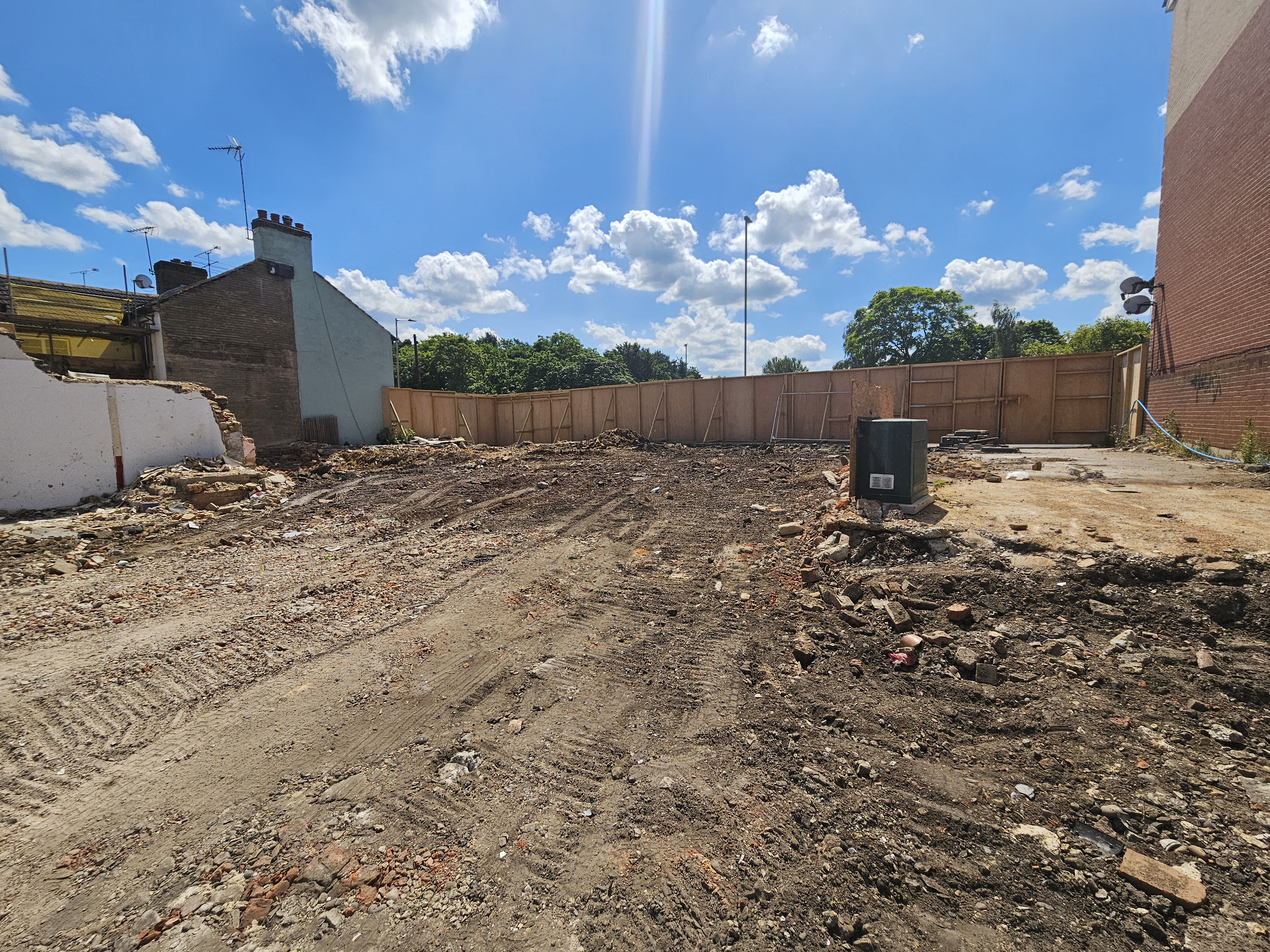 Demolition site cleared front view